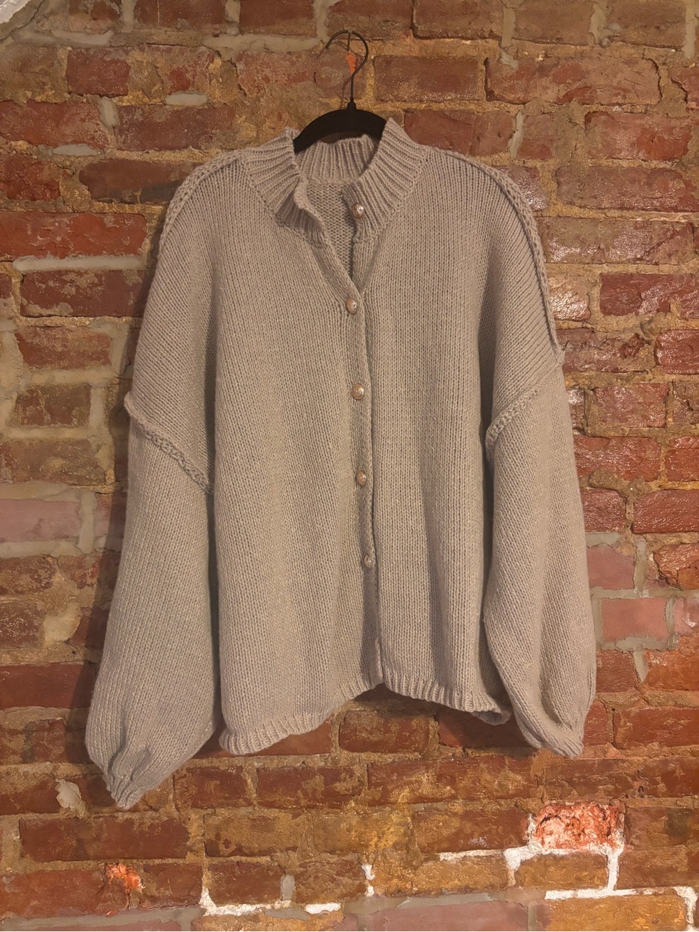 Chunky Oversized Taupe Knit Button-Front Sweater